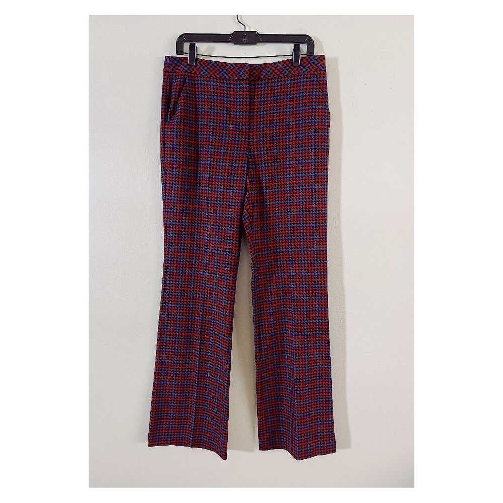 Trina Turk Sz 6 Jewel Tone Houndstooth Plaid Trouser Pants Mid Rise